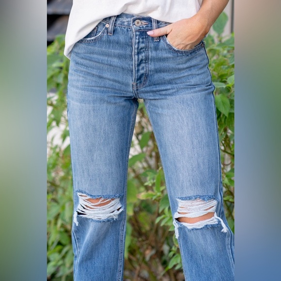 Kancan Blue Dixon Ultra High Rise 90's Boyfriend Jeans 13/30 distressed rigid - Picture 3 of 14